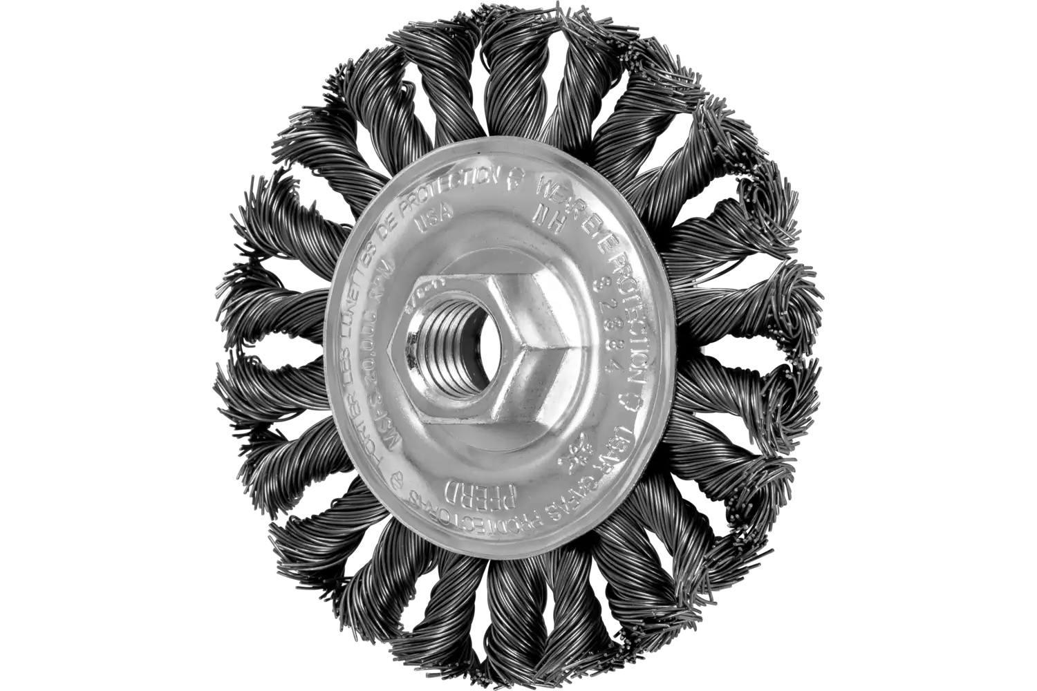 Picture of Pferd Combitwist® Knot Wheel Brush 4" Dia. .020 Carbon Steel 5/8-11" Thread